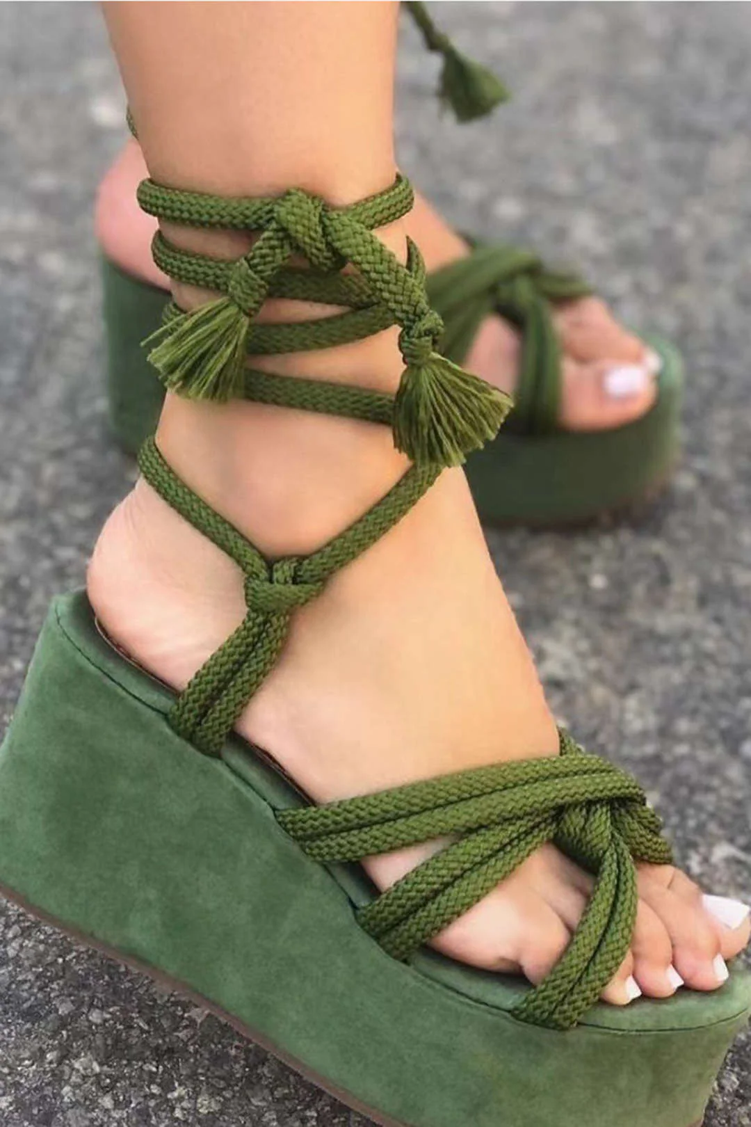 Tie-Up Open Toe Platform Flats Sandals - Image 7