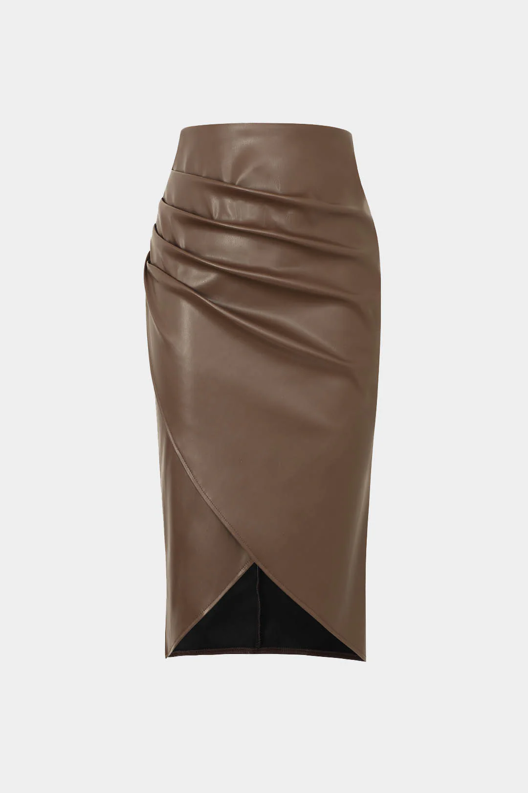 Faux Leather Wrap Ruched Midi Skirt - Image 7