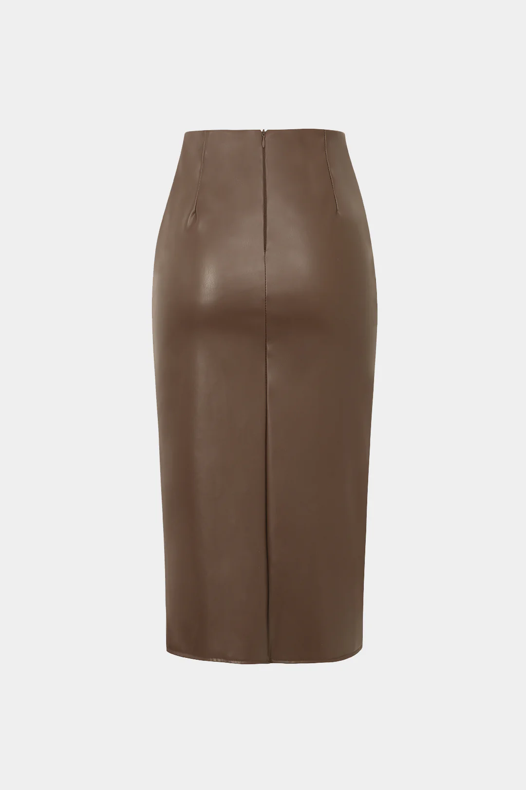 Faux Leather Wrap Ruched Midi Skirt - Image 8