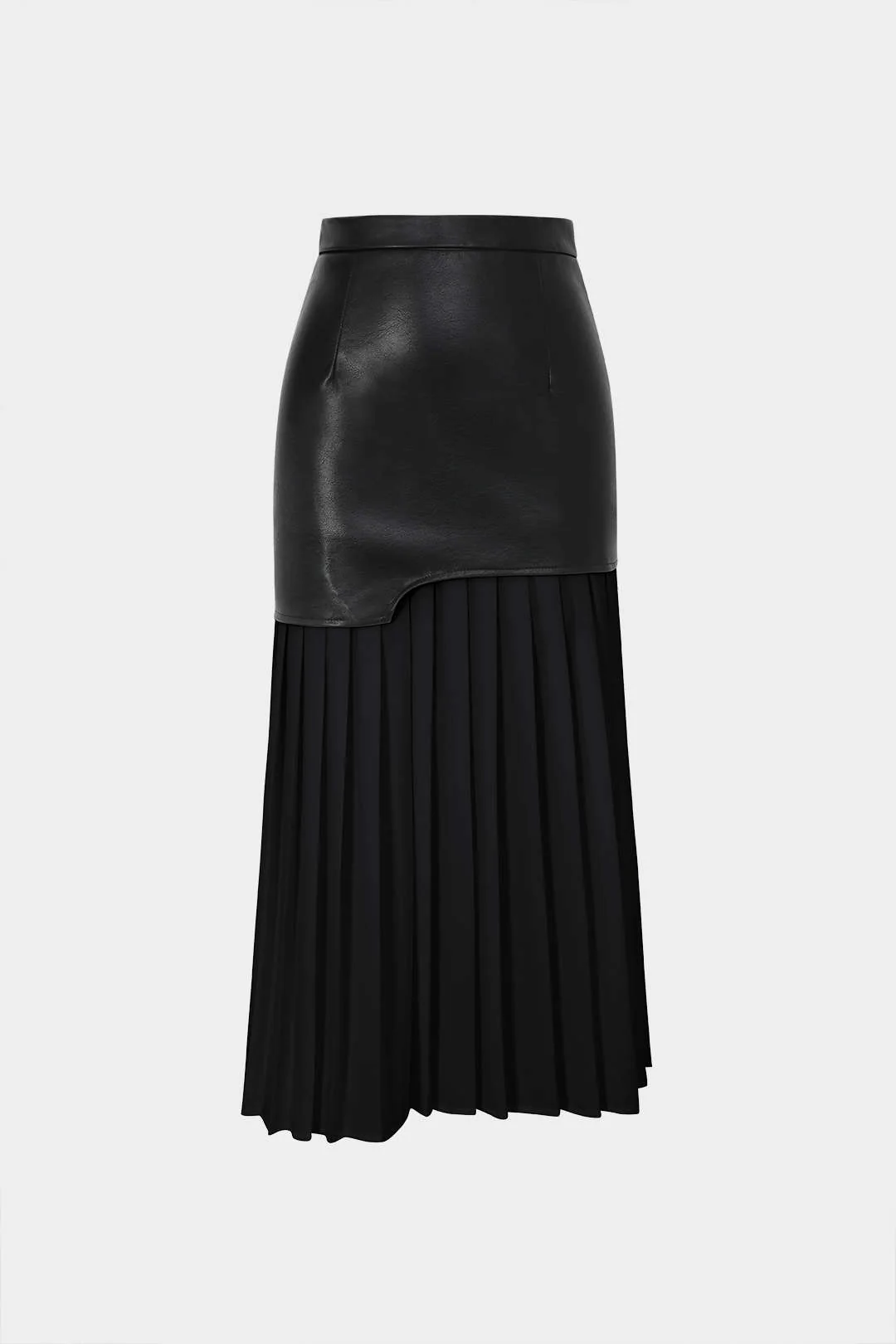 Contrast Pleated Faux Leather Midi Skirt - Image 6