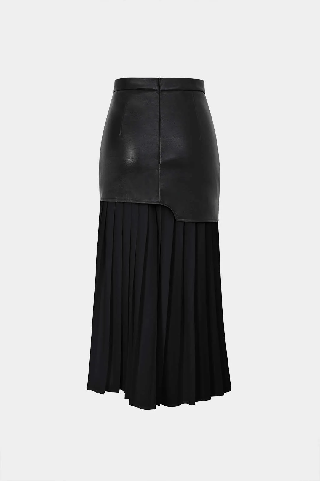 Contrast Pleated Faux Leather Midi Skirt - Image 7