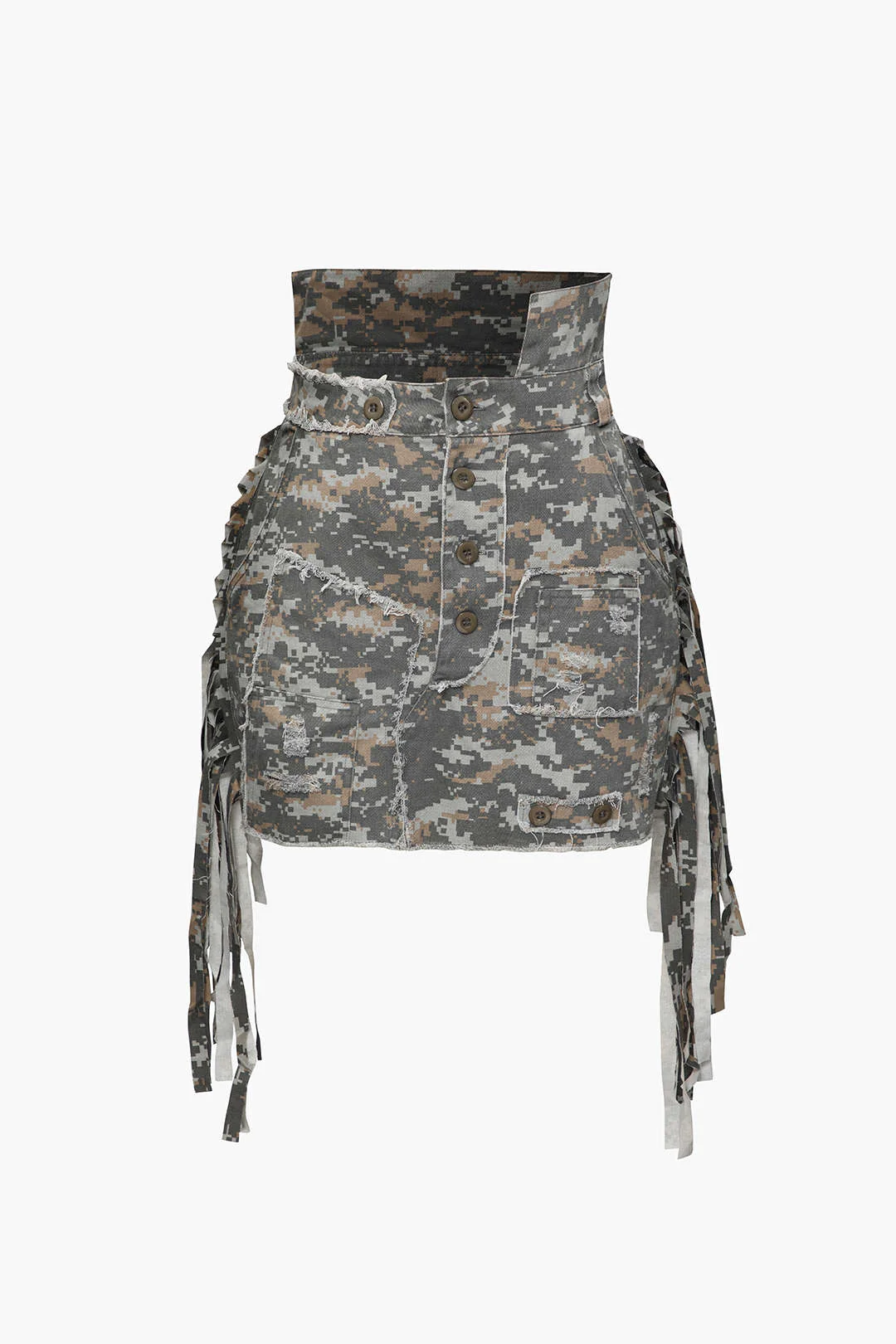 Camo Frayed Patchwork Fringe Mini Skirt - Image 5