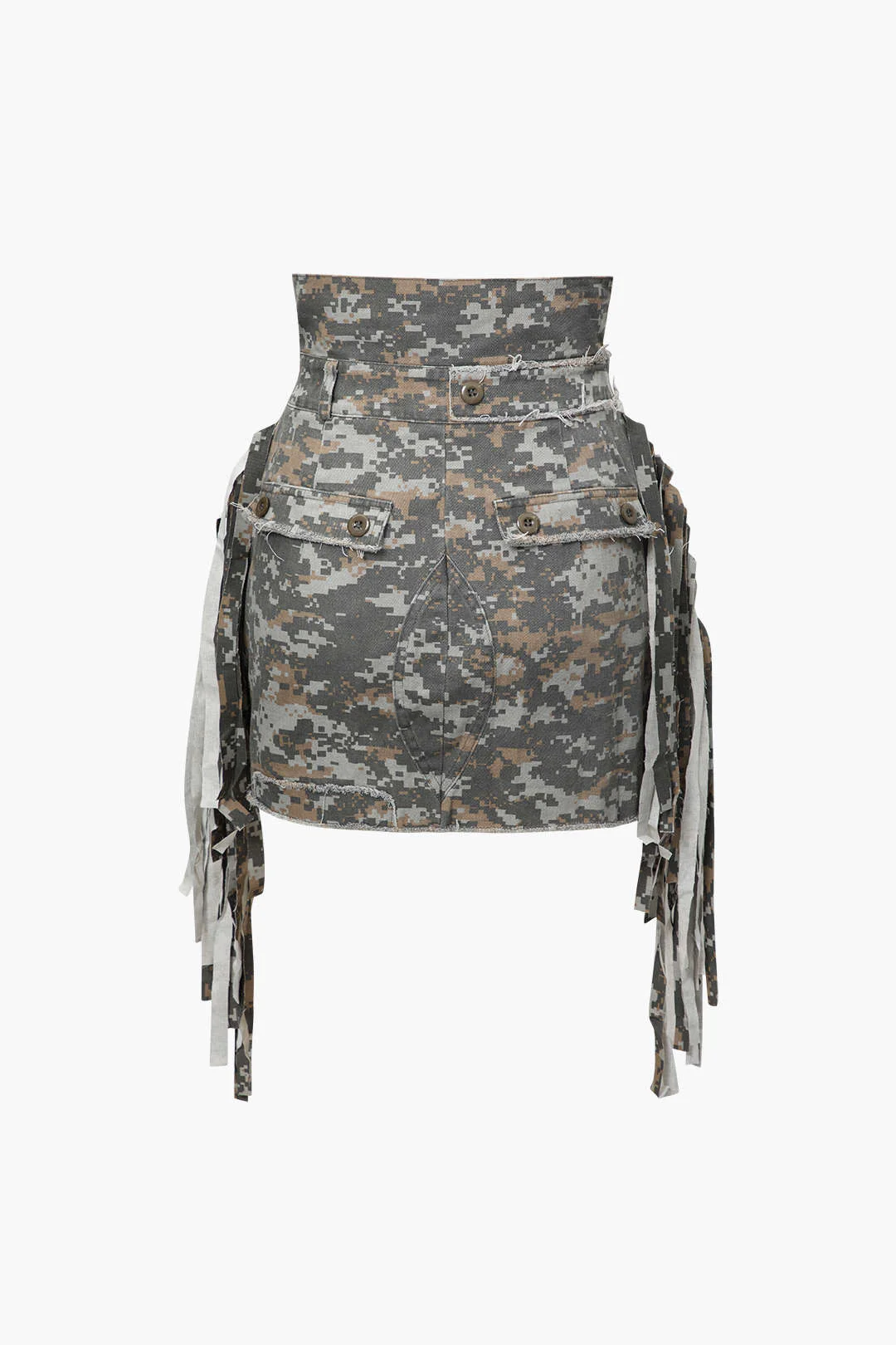 Camo Frayed Patchwork Fringe Mini Skirt - Image 6