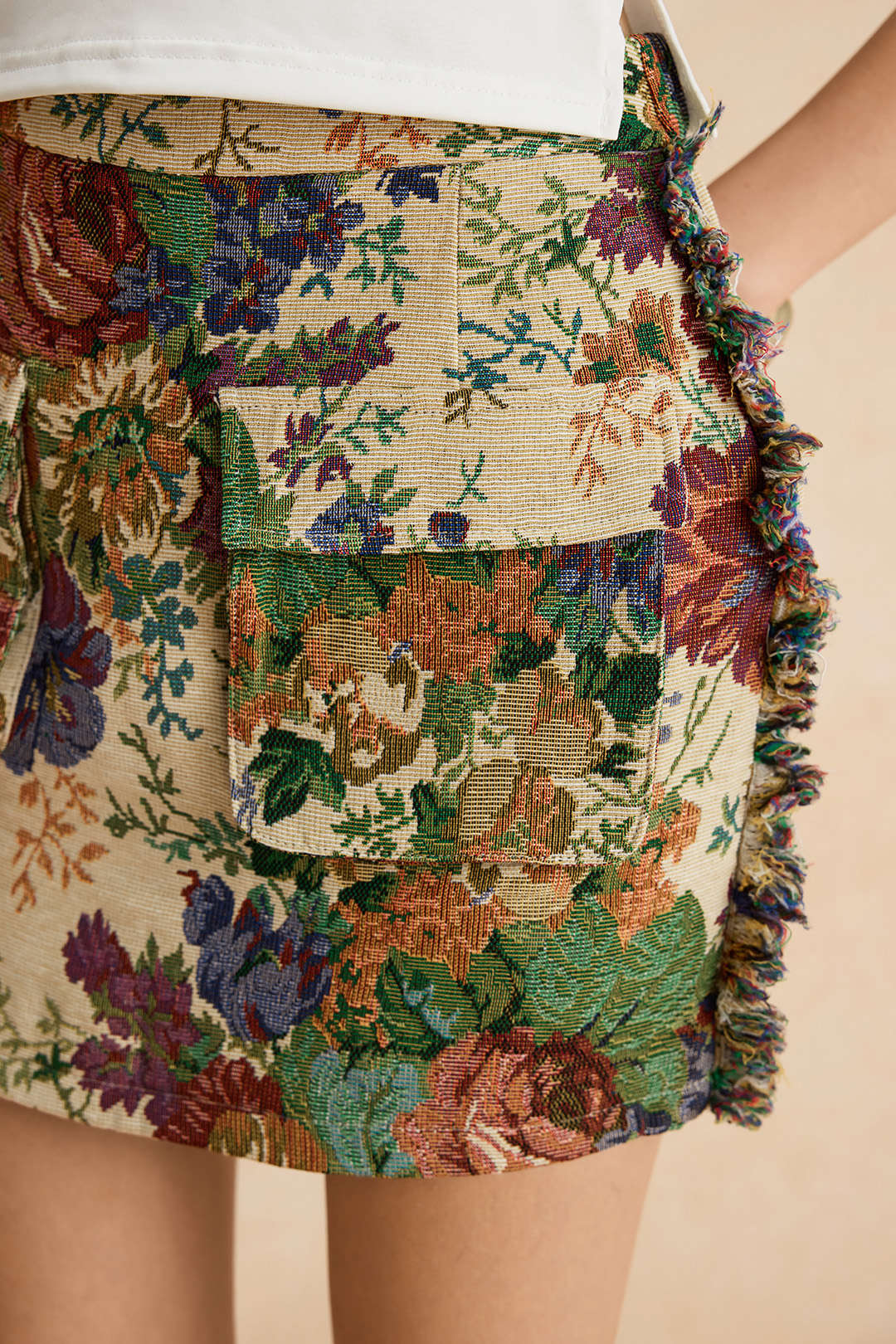 Retro Floral Print Fringe Zipper Mini Skirt - Image 6