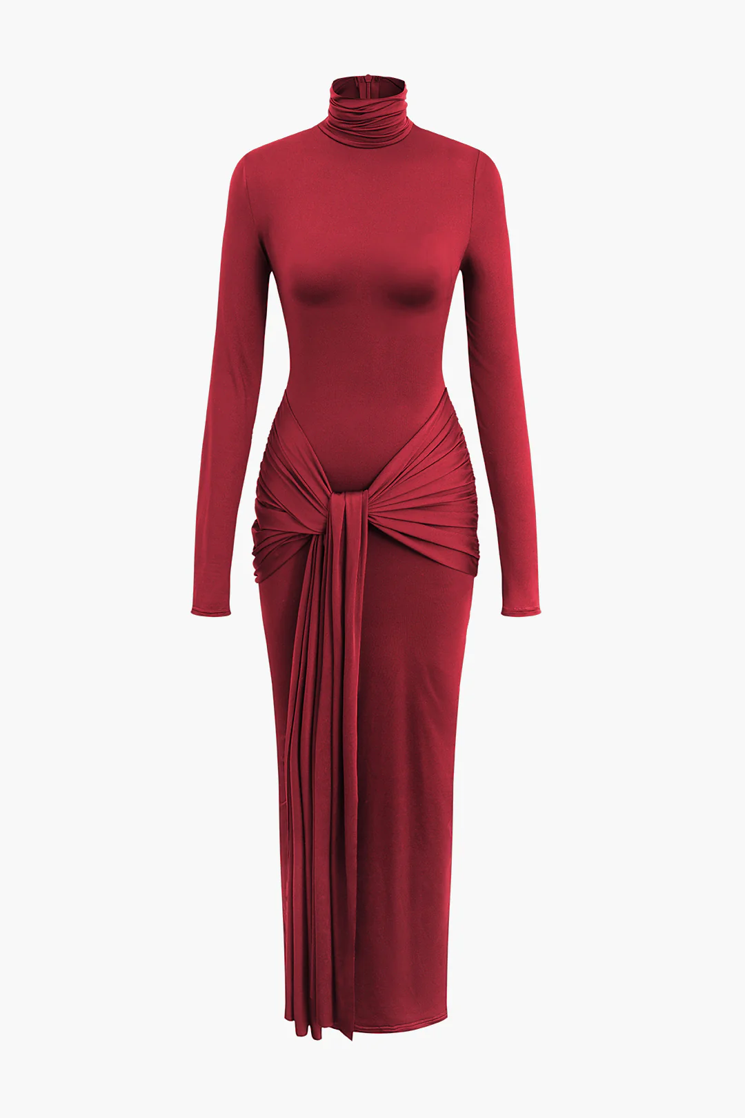 Wrap Ruched High Neck Long Sleeve Maxi Dress - Image 6