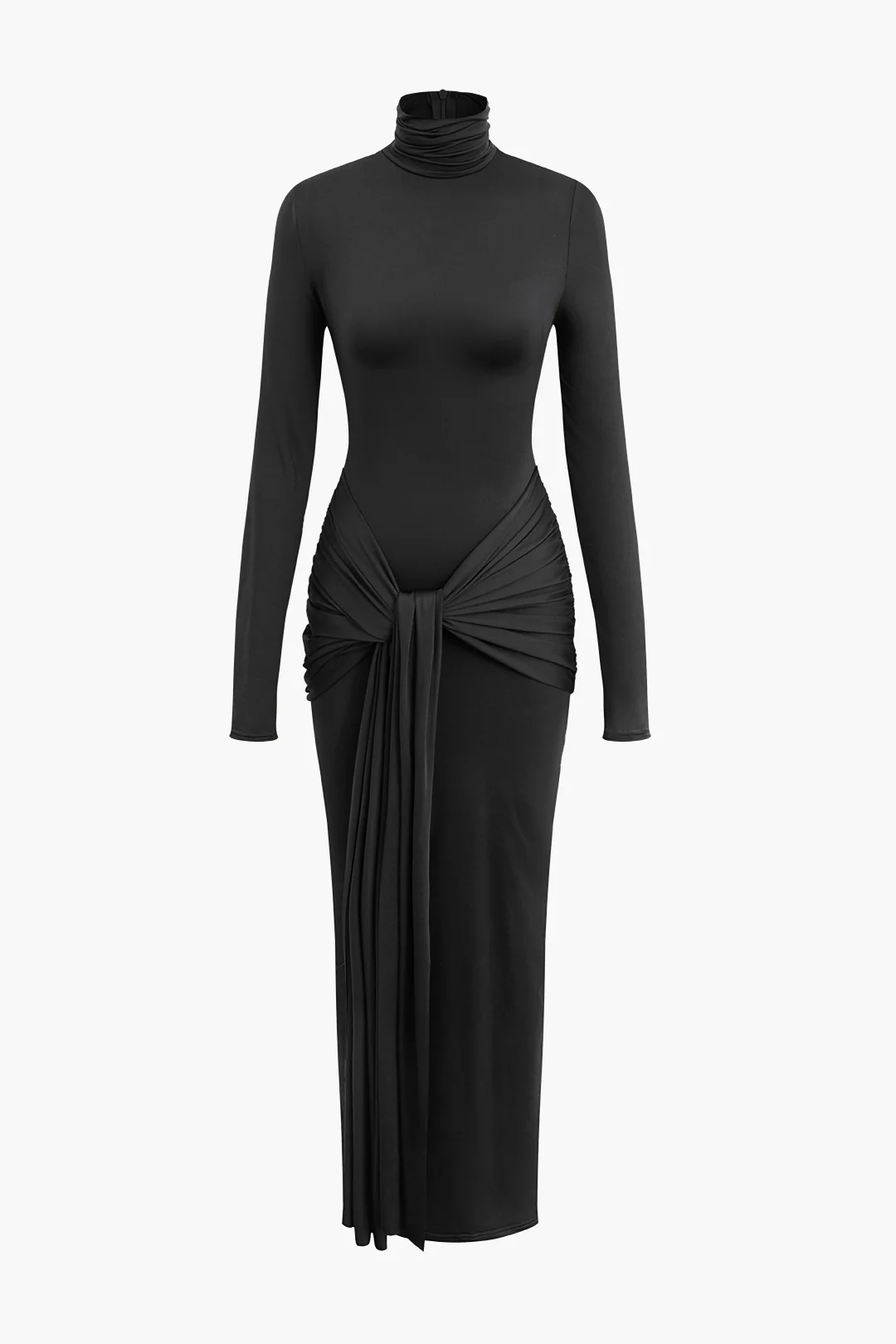 Wrap Ruched High Neck Long Sleeve Maxi Dress - Image 9