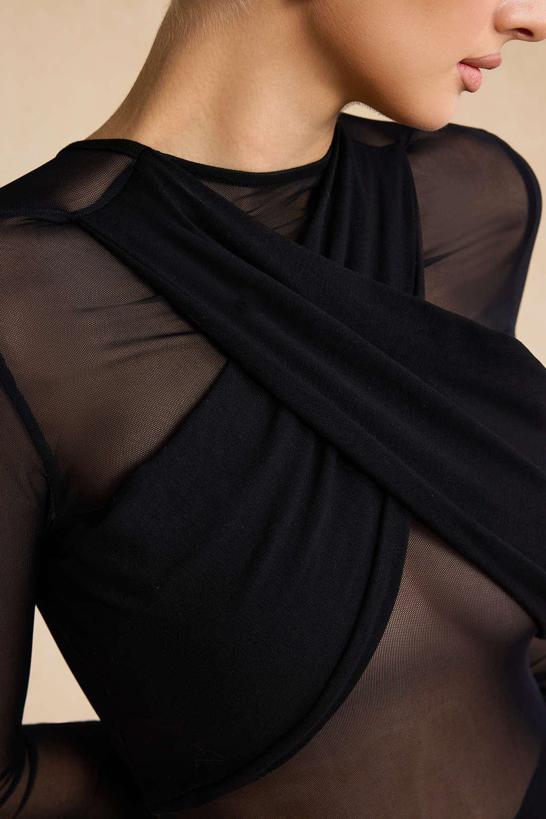 Crossed Mesh Sheer V-Neck Long Sleeve Maxi Dress - Image 11