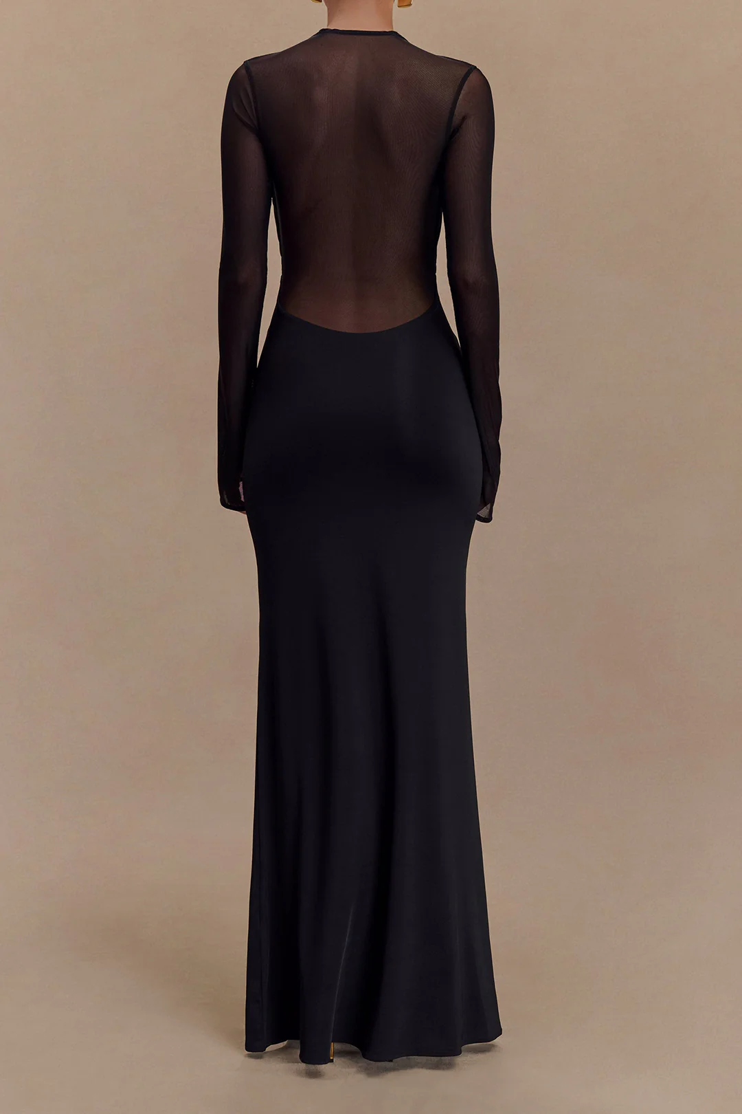 Crossed Mesh Sheer V-Neck Long Sleeve Maxi Dress - Image 7