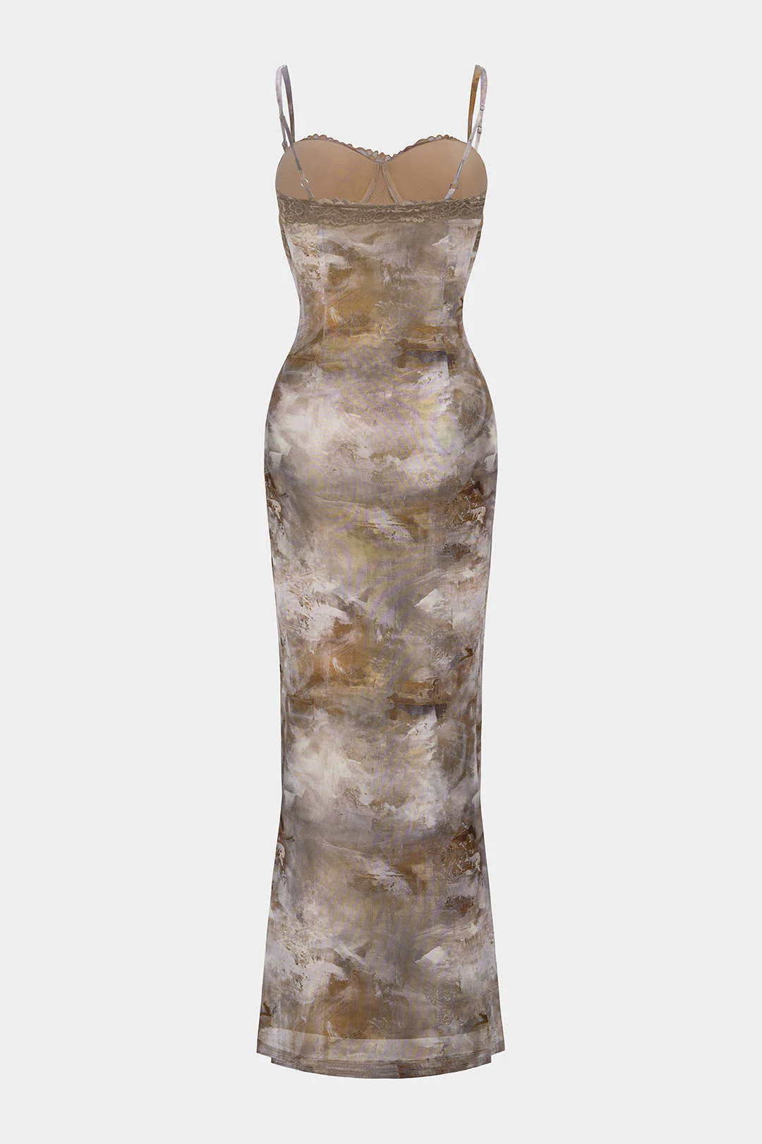 Abstract Print Patchwork Lace Trim Bustier Sleeveless Maxi Dress - Image 3