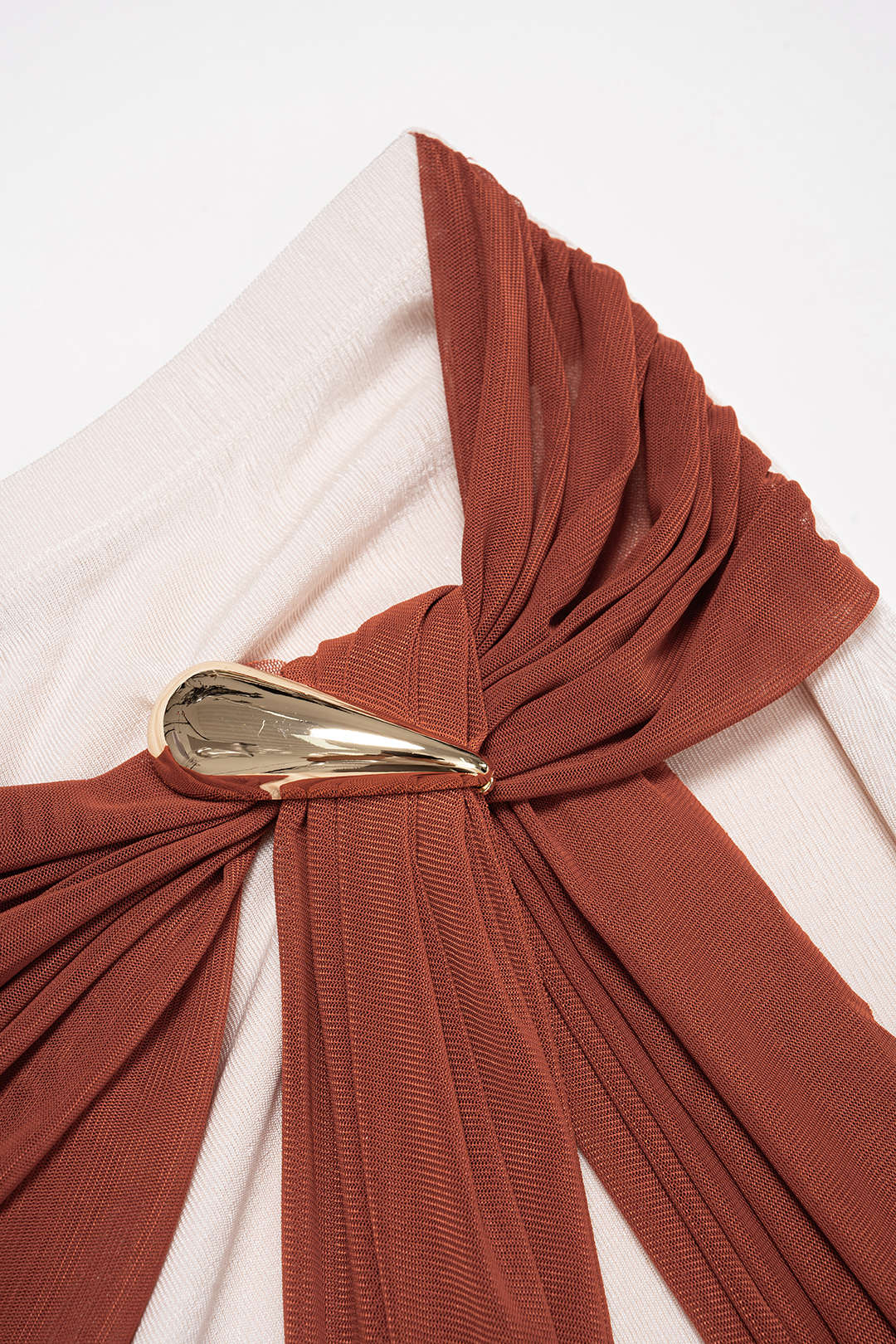 Mesh Metallic Asymmetrical Ruched Tube Top And Knotted Skirt Set - Image 3