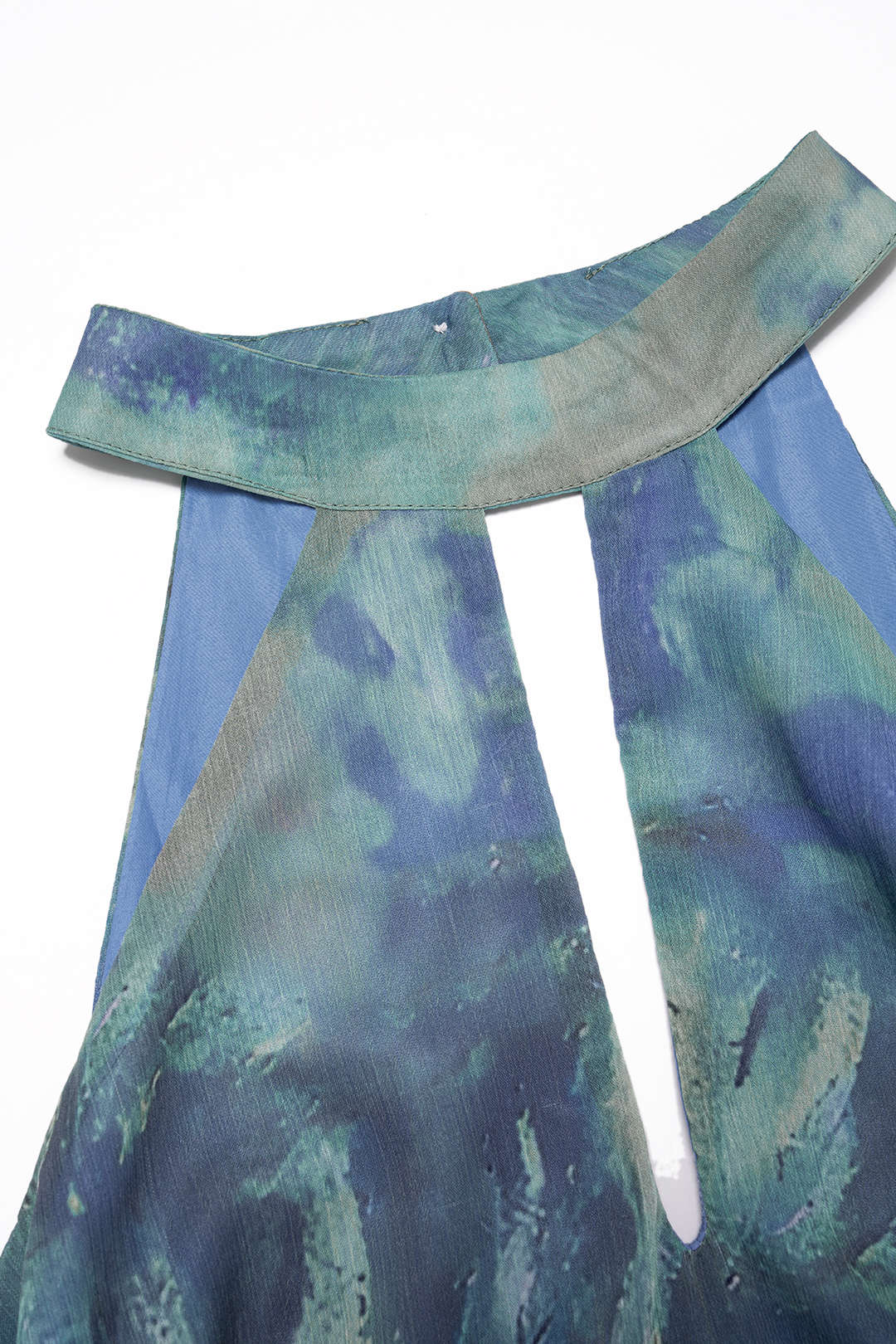 Tie Dye Print Mesh Halter Neck Cut Out Sleeveless Maxi Dress With Scarf - Image 3