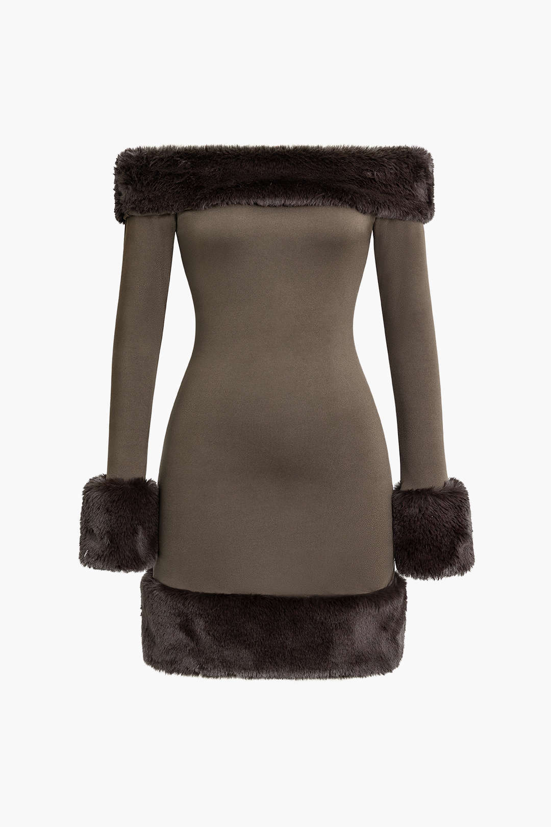Faux Fur Trim Off Shoulder Midi Dress - Image 6