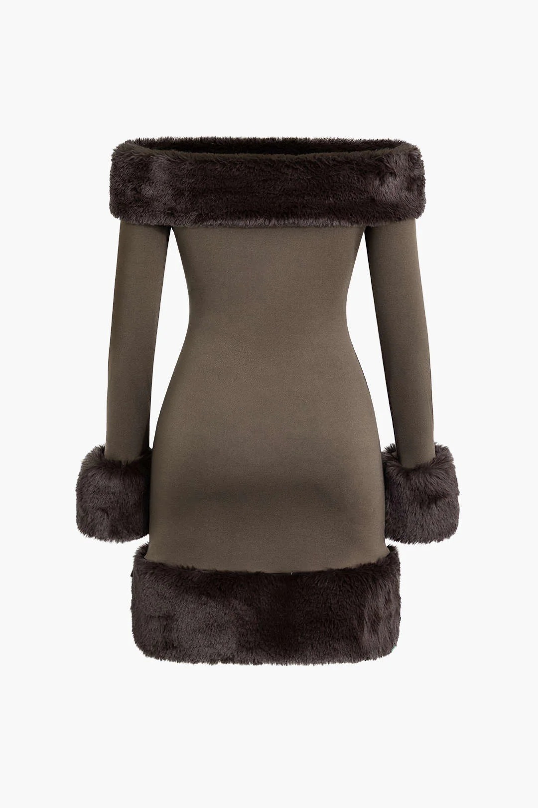 Faux Fur Trim Off Shoulder Midi Dress - Image 7