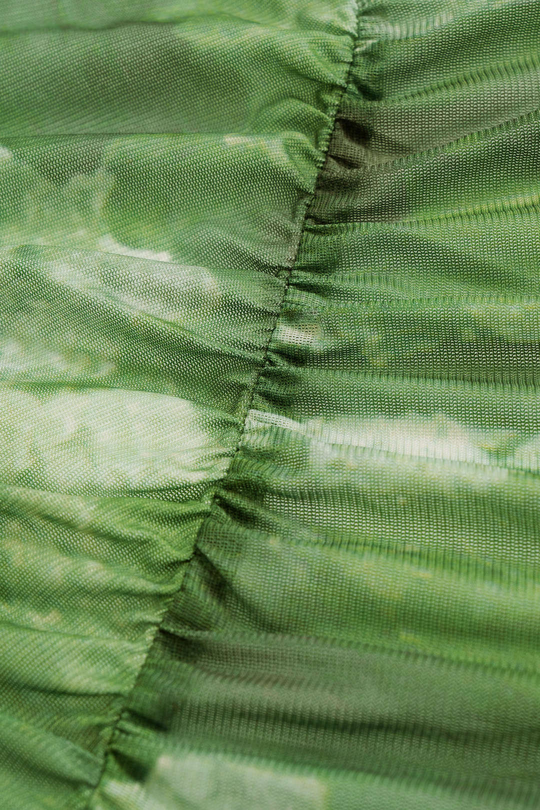 Tie Dye Print Mesh Round Neck Ruched Long Sleeve Midi Dress - Image 7