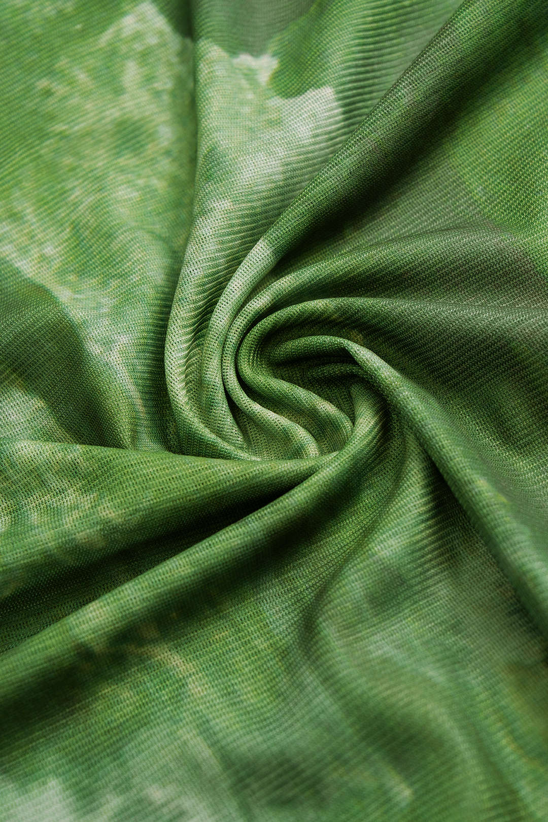 Tie Dye Print Mesh Round Neck Ruched Long Sleeve Midi Dress - Image 8