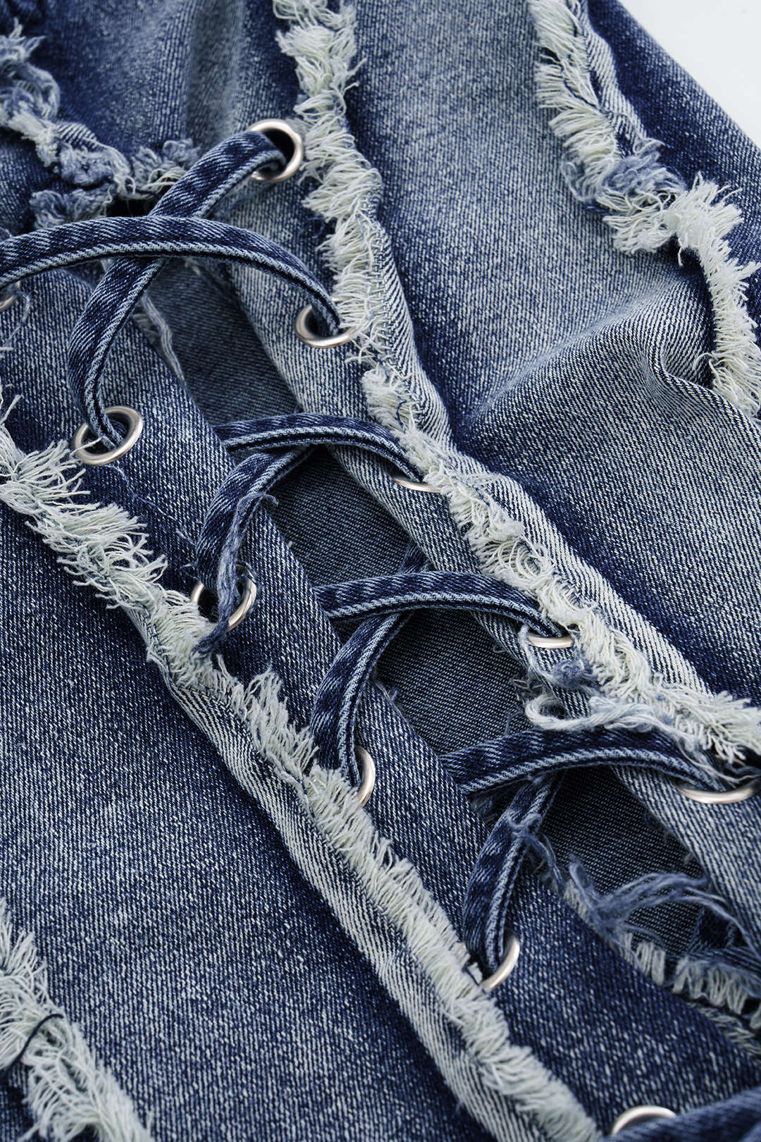 Asymmetric Frayed Denim Mini Dress - Image 3
