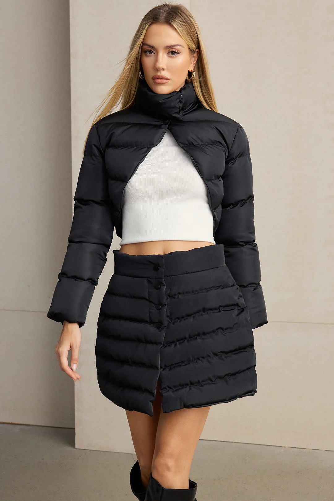 Stand Collar Cut Out Puffer Jacket - Image 4