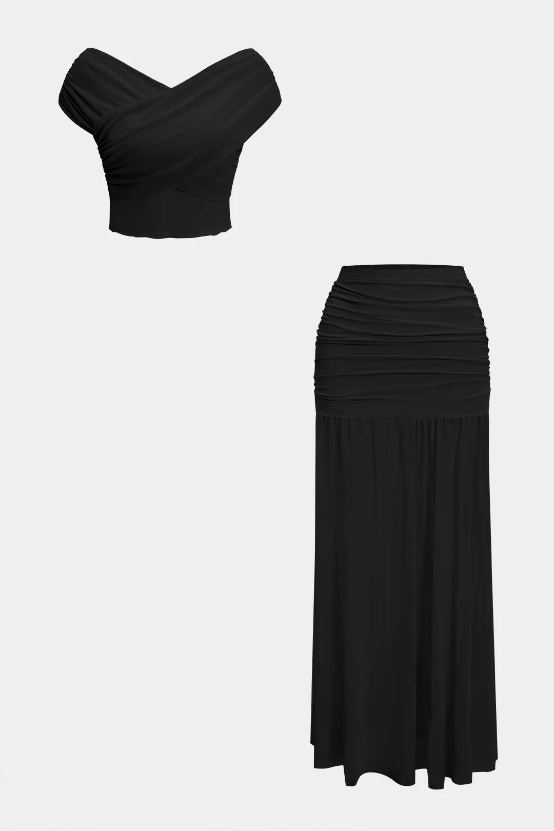 Ruched Patchwork Top And Skirt Set - Image 12