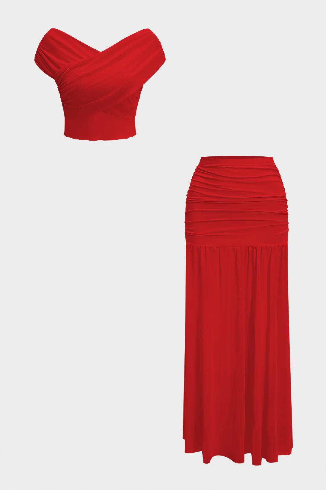 Ruched Patchwork Top And Skirt Set - Image 14