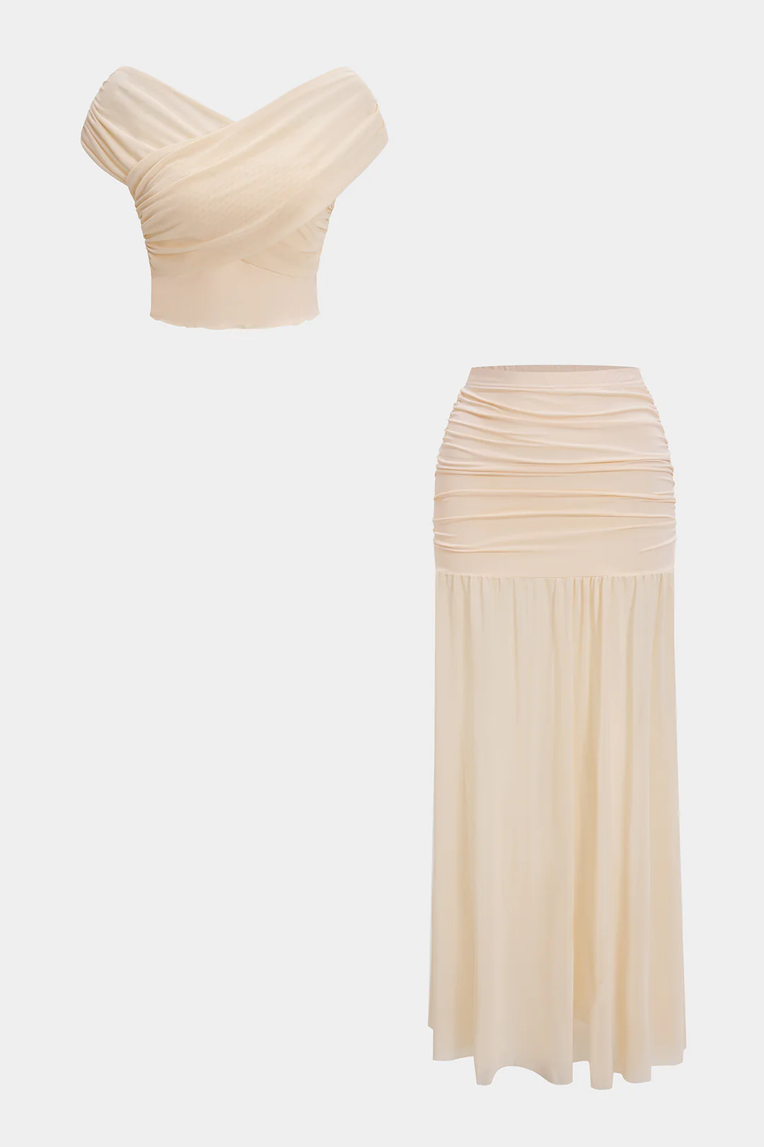 Ruched Patchwork Top And Skirt Set - Image 3