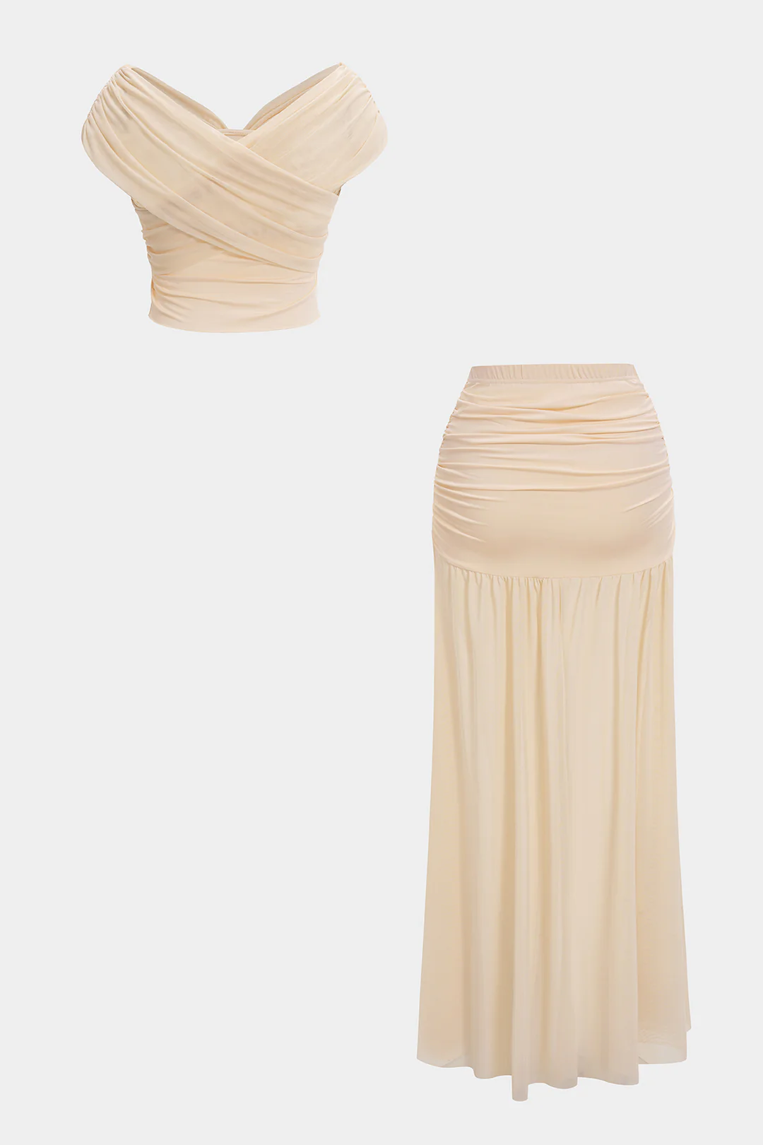 Ruched Patchwork Top And Skirt Set - Image 4