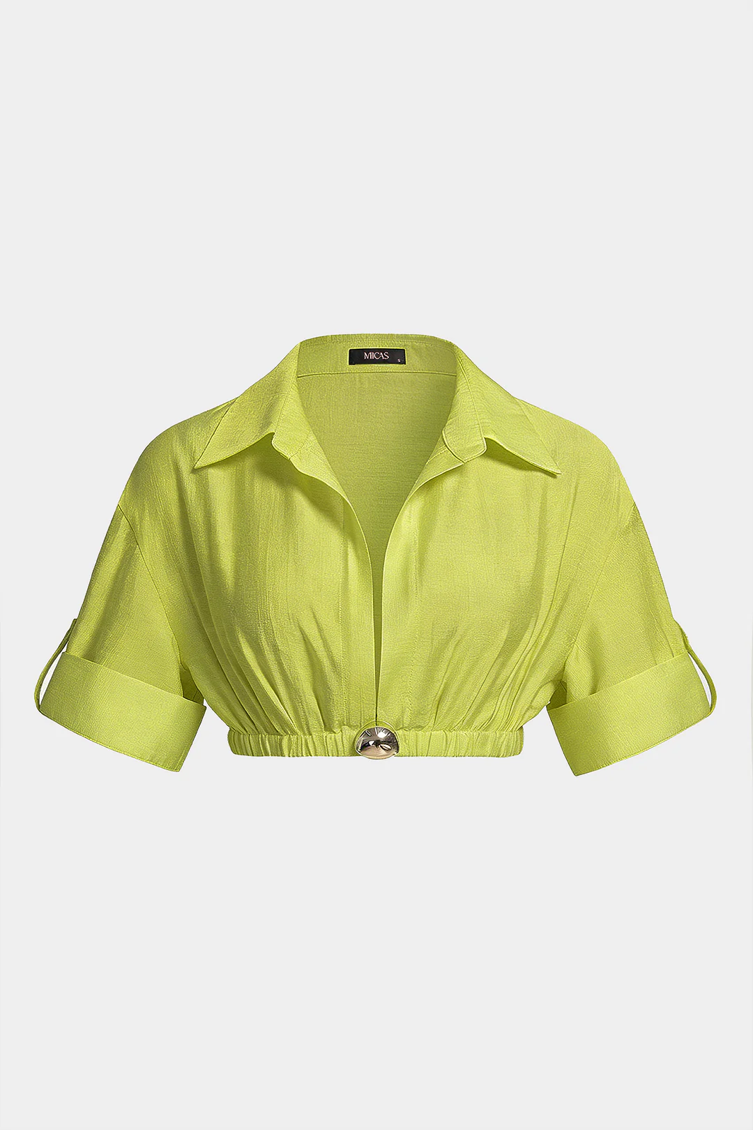 Metallic Button Lapel Short Sleeve Top - Image 3