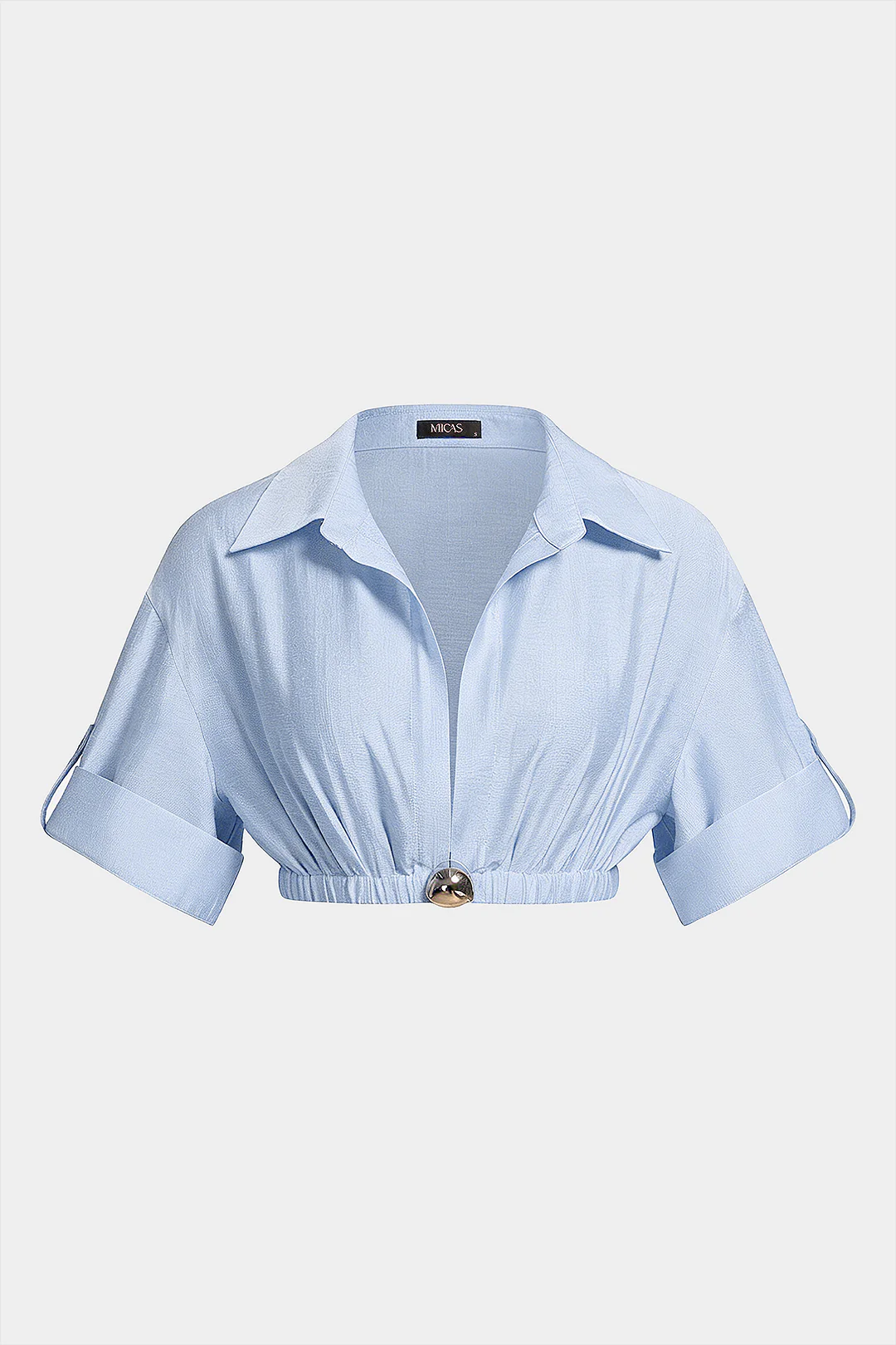 Metallic Button Lapel Short Sleeve Top - Image 4