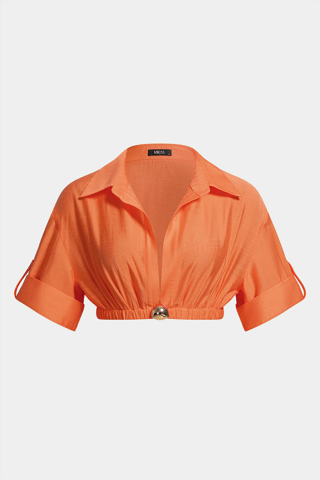 Metallic Button Lapel Short Sleeve Top - Image 6