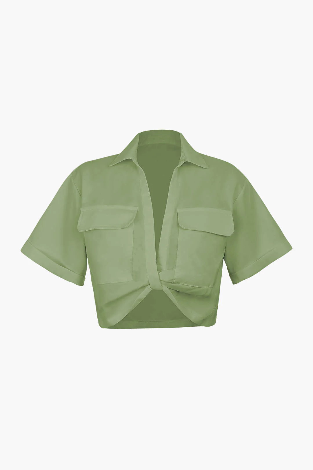 Basic Flap Pocket Twist Hem Shirt - Image 12