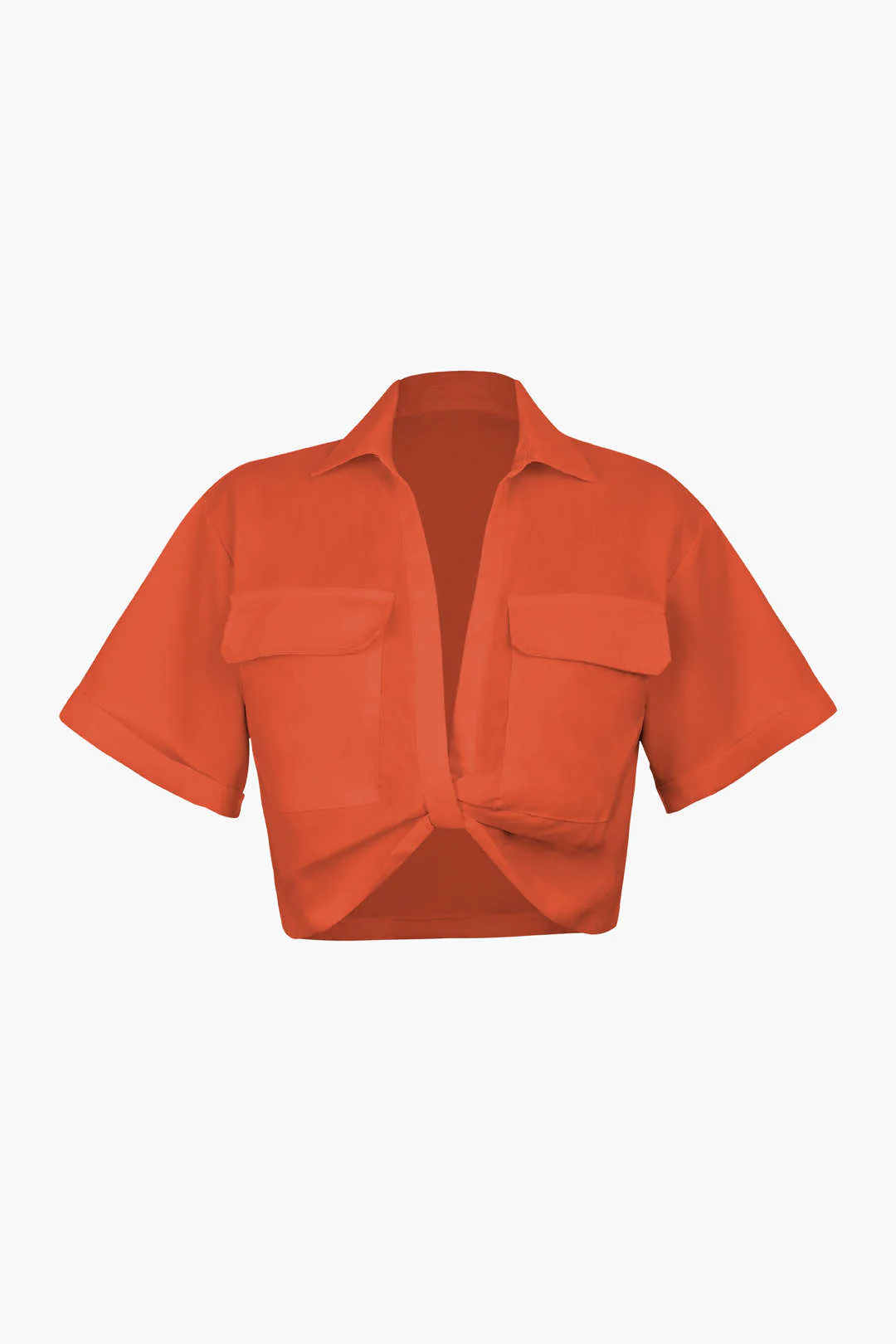 Basic Flap Pocket Twist Hem Shirt - Image 3