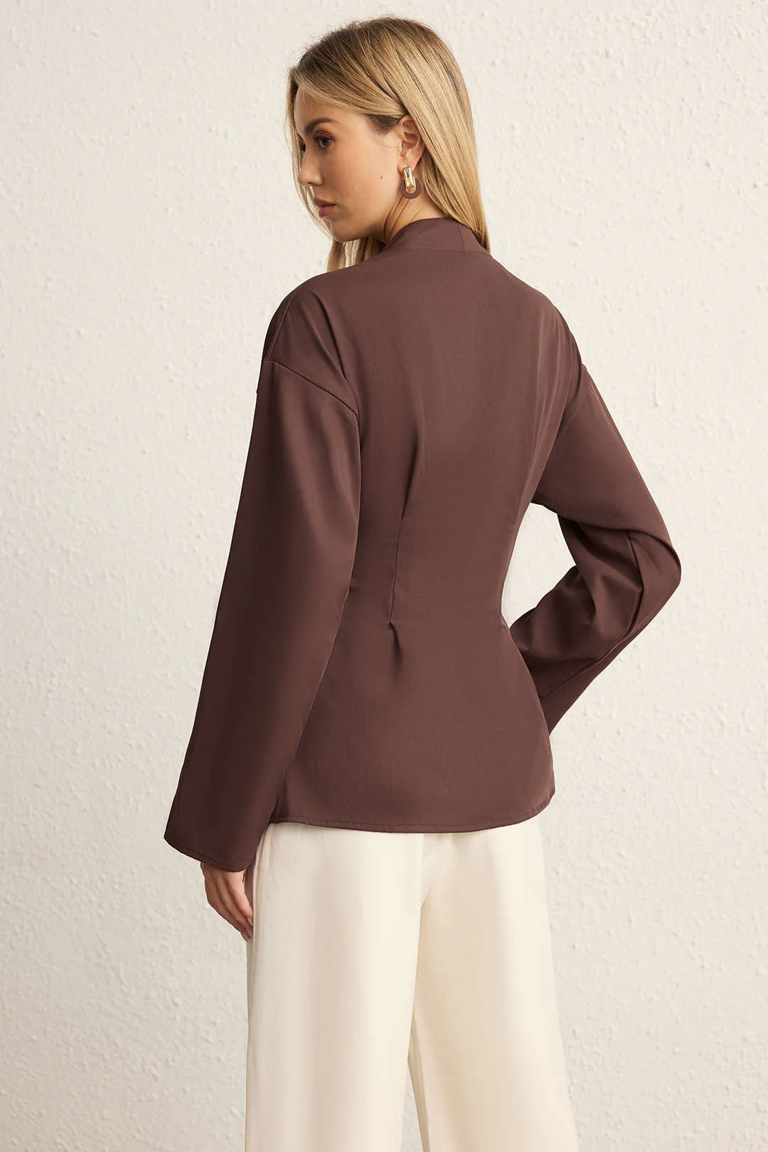 Metallic Button V-Neck Pocket Long-Sleeve Shirt - Image 4