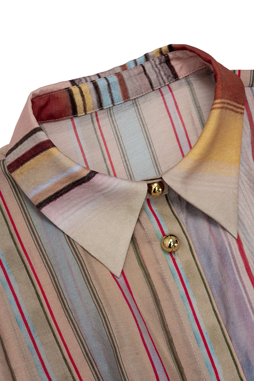 Stripes Print Button Tie-Up Asymmetrical Short-Sleeve Shirt - Image 3