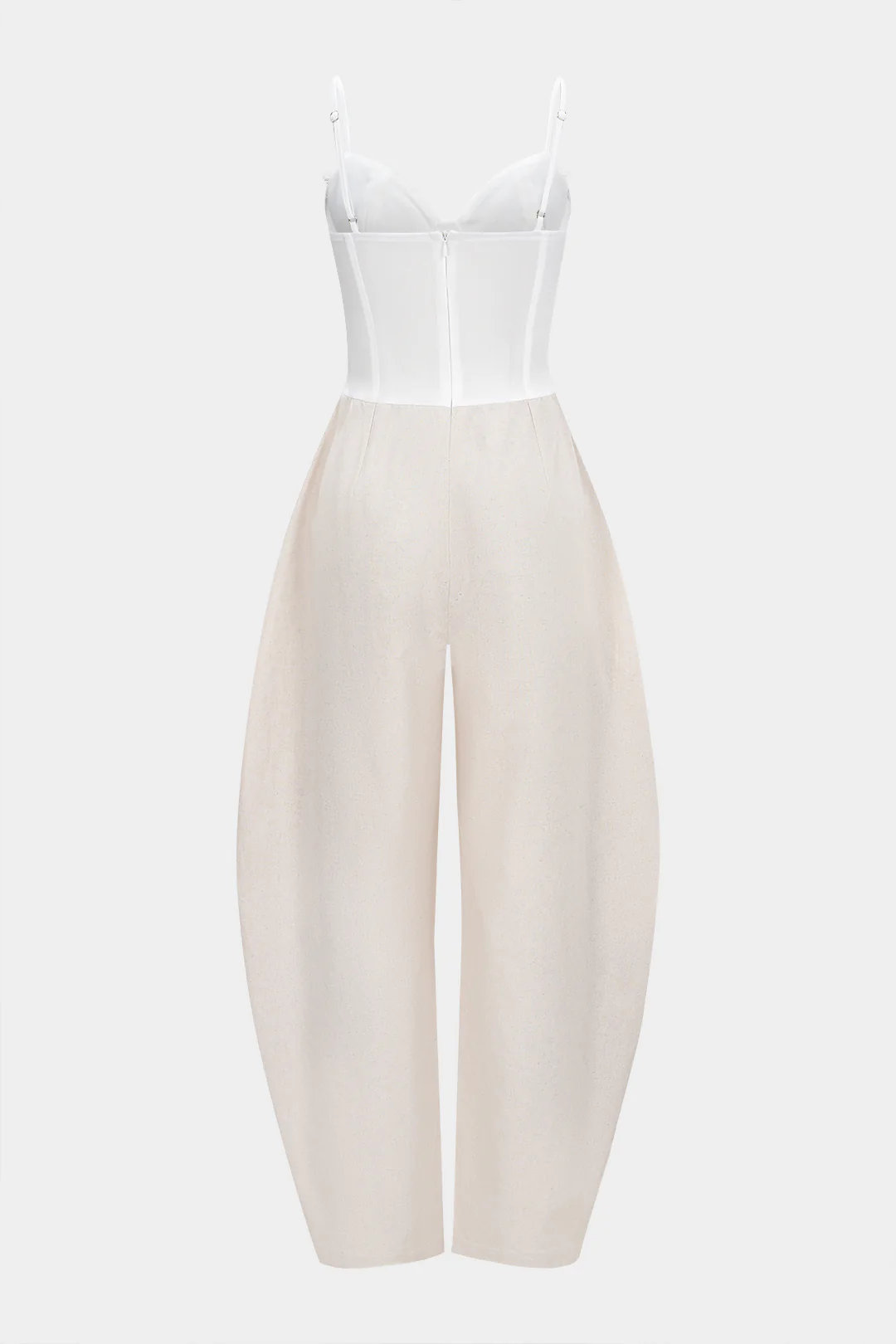 Linen Patchwork Corset Fringe Trim Sleeveless Wide Leg Jumpsuit - Image 3